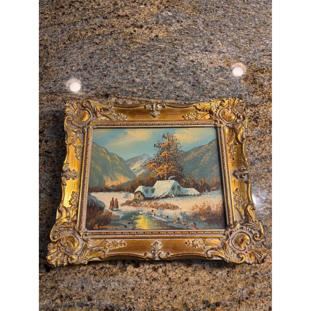 Simans Vintage Winter Mountain Landscape Oil Painting Ornate Gold Frame Holland - Picture 2 of 12